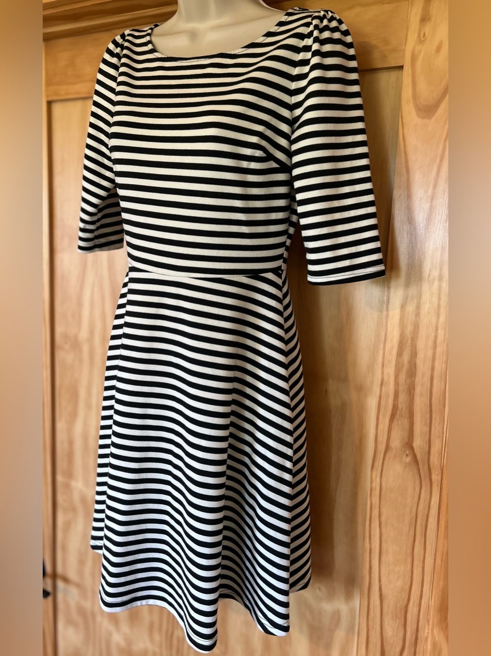 Pixley Striped Midi Skater Dress in Black & White Like New